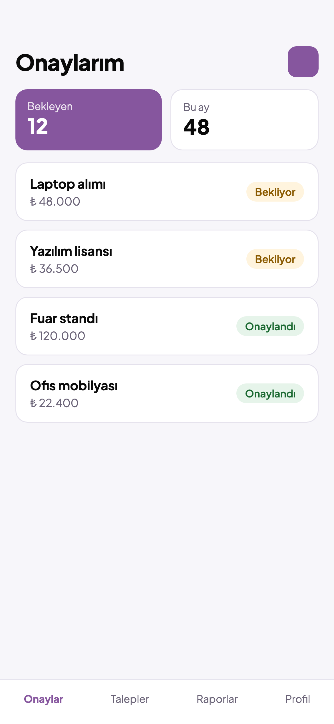 Mobil uygulama ekranı